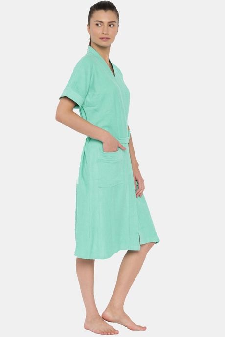 Red Rose Terry Cotton Bathrobes - Dark Green — image 4