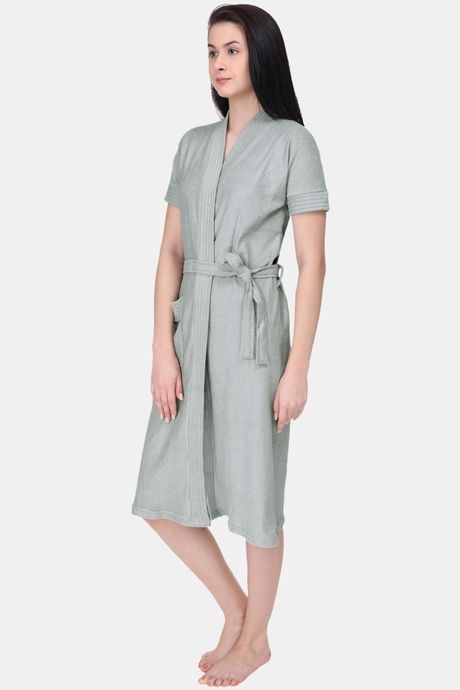 Red Rose Terry Cotton Bathrobes - Grey — image 3