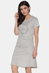 Twin birds Cotton Knee Length Nightdress - Grey Black — thumbnail 2