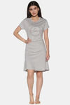 Twin birds Cotton Knee Length Nightdress - Grey Black — thumbnail 4