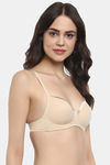 Soie Medium Coverage Padded Non-Wired Satin Panelled T-Shirt Bra - Beige — thumbnail 2