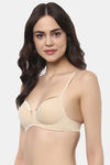 Soie Medium Coverage Padded Non-Wired Satin Panelled T-Shirt Bra - Beige — thumbnail 3