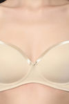 Soie Medium Coverage Padded Non-Wired Satin Panelled T-Shirt Bra - Beige — thumbnail 5