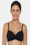 Soie Medium Coverage Padded Non-Wired Satin Panelled T-Shirt Bra - Black — thumbnail 1