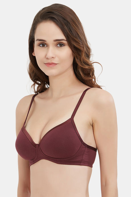 Soie Medium Coverage Padded Non-Wired Satin Panelled T-Shirt Bra - Coke — image 3