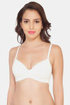 Soie Medium Coverage Padded Non-Wired Satin Panelled T-Shirt Bra - Ivory — thumbnail 1