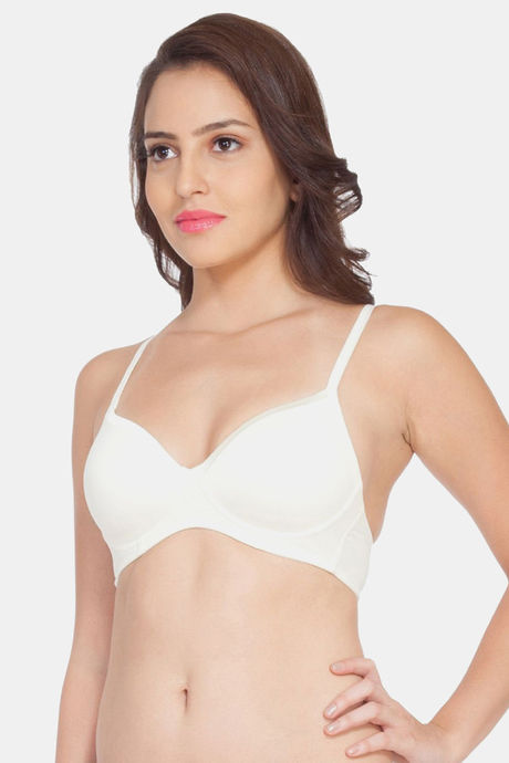 Soie Medium Coverage Padded Non-Wired Satin Panelled T-Shirt Bra - Ivory — image 2