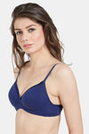 Soie Medium Coverage Padded Non-Wired Satin Panelled T-Shirt Bra - Navy — thumbnail 3