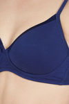 Soie Medium Coverage Padded Non-Wired Satin Panelled T-Shirt Bra - Navy — thumbnail 6
