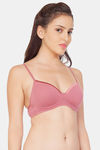 Soie Medium Coverage Padded Non-Wired Satin Panelled T-Shirt Bra - Nutmeg — thumbnail 2