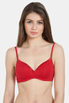 Soie Medium Coverage Padded Non-Wired Satin Panelled T-Shirt Bra - Red — thumbnail 1