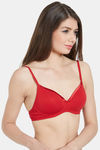 Soie Medium Coverage Padded Non-Wired Satin Panelled T-Shirt Bra - Red — thumbnail 2