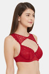 Soie Medium Coverage Non Padded Wired Lace Demi Cup Bra - Wild Red — thumbnail 2