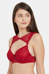 Soie Medium Coverage Non Padded Wired Lace Demi Cup Bra - Wild Red — thumbnail 3