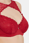 Soie Medium Coverage Non Padded Wired Lace Demi Cup Bra - Wild Red — thumbnail 8