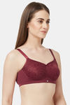 Soie Full Coverage Padded Non-Wired Lace Bra - Crimson — thumbnail 3