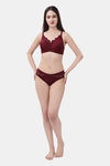 Soie Single Layered Non Wired Medium Coverage Lace Bra - Wine — thumbnail 4