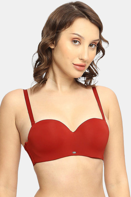 Soie Padded Wired Medium Coverage Strapless Bra - Rust — image 4