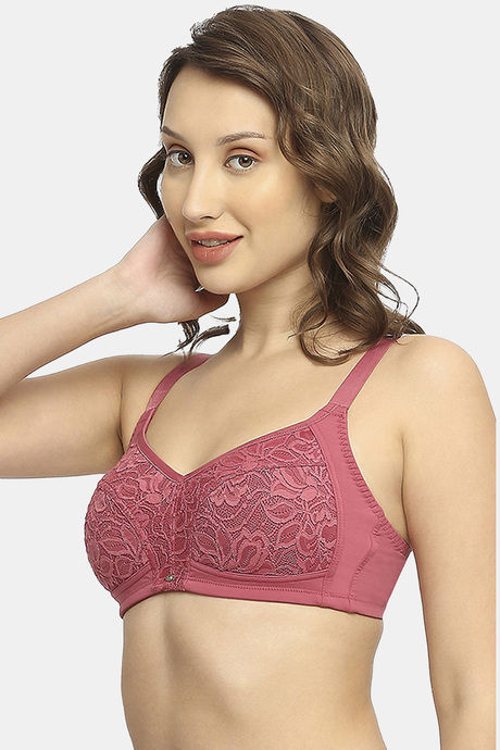 Soie Double Layered Non Wired Full Coverage Lace Bra - Earthred — image 2