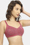 Soie Double Layered Non Wired Full Coverage Lace Bra - Earthred — thumbnail 3