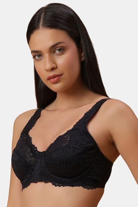 Soie Double Layered Regular Wired Full Coverage Lace Bra - Black — image 3