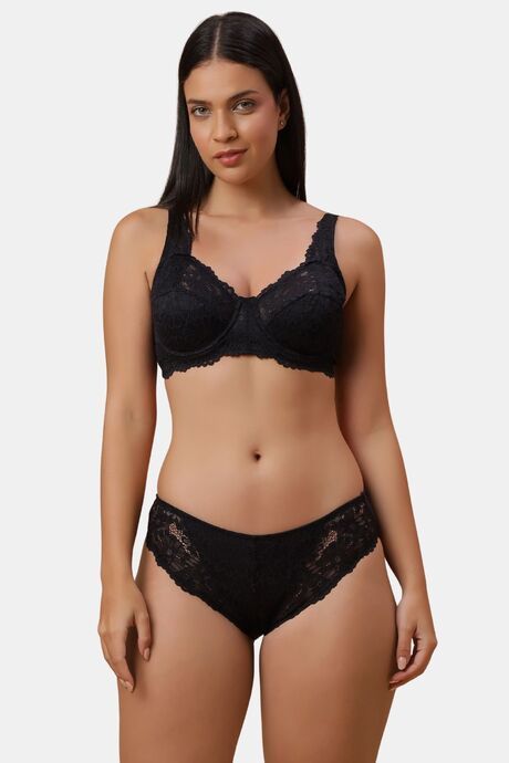 Soie Double Layered Regular Wired Full Coverage Lace Bra - Black — image 4