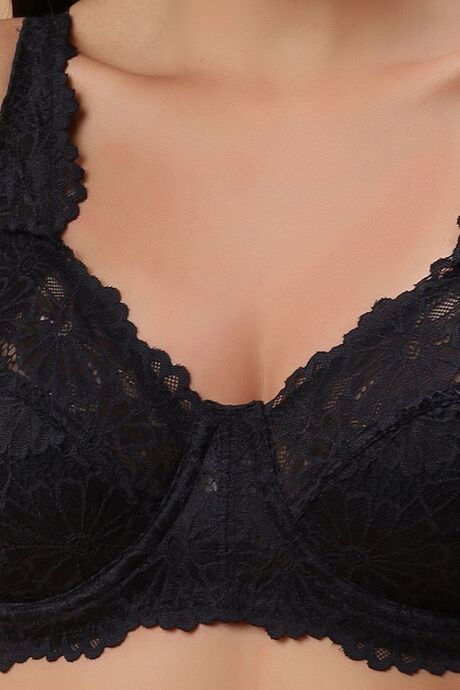 Soie Double Layered Regular Wired Full Coverage Lace Bra - Black — image 5