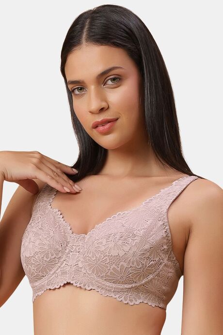 Soie Double Layered Regular Wired Full Coverage Lace Bra - Mushroom — image 3