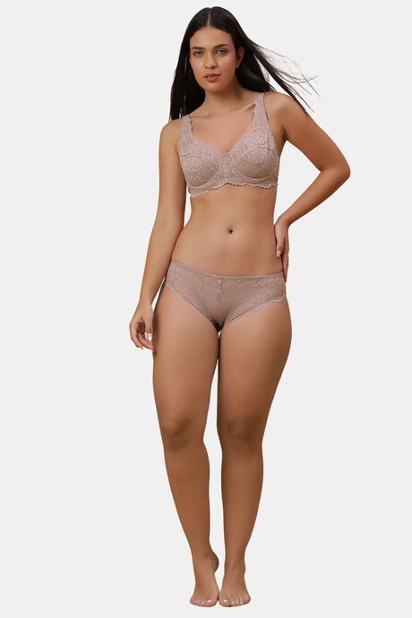 Soie Double Layered Regular Wired Full Coverage Lace Bra - Mushroom — image 4