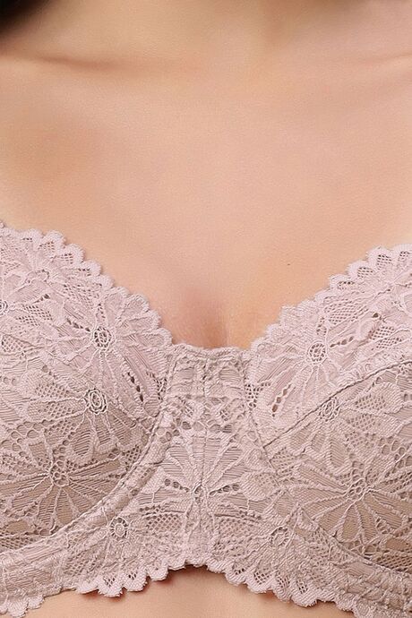 Soie Double Layered Regular Wired Full Coverage Lace Bra - Mushroom — image 5
