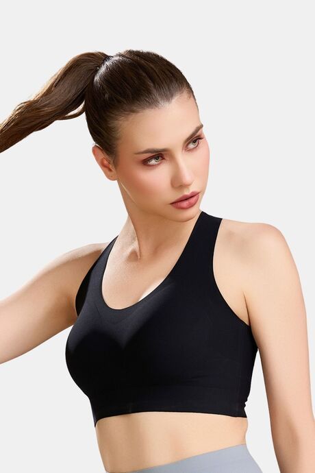 Soie High Impact Padded Non Wired Full Coverage Sports Bra - Black — image 3