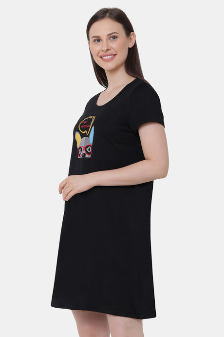 Soie Cotton Modal Knee Length Nightdress - Black — image 3
