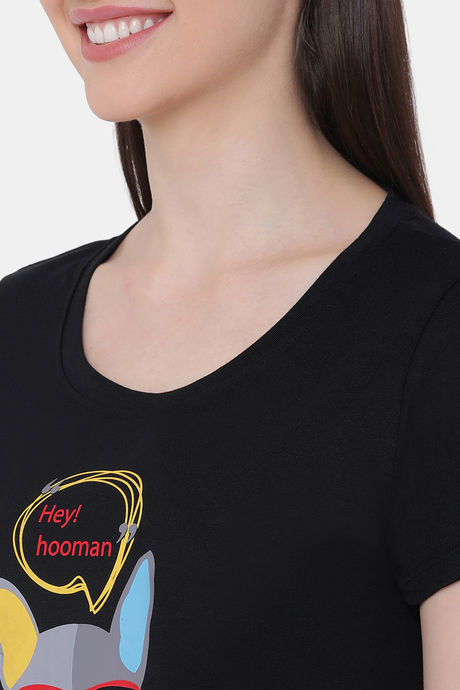 Soie Cotton Modal Knee Length Nightdress - Black — image 7
