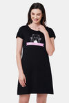 Soie Cotton Modal Knee Length Nightdress - Black — thumbnail 1