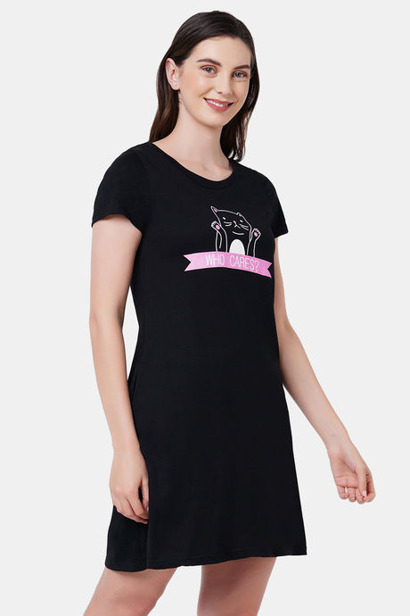 Soie Cotton Modal Knee Length Nightdress - Black — image 2