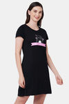 Soie Cotton Modal Knee Length Nightdress - Black — thumbnail 2