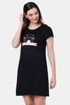 Soie Cotton Modal Knee Length Nightdress - Black — thumbnail 3