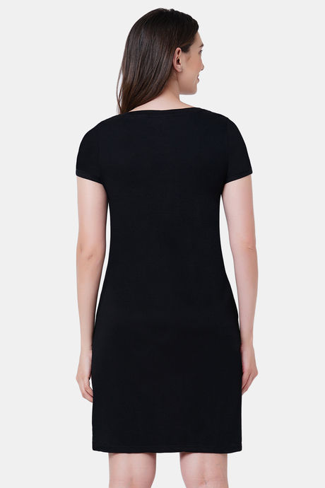 Soie Cotton Modal Knee Length Nightdress - Black — image 4