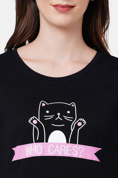 Soie Cotton Modal Knee Length Nightdress - Black — image 7