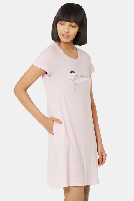 Soie Cotton Modal Knee Length Nightdress - Purple — image 2