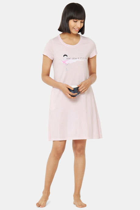 Soie Cotton Modal Knee Length Nightdress - Purple — image 5