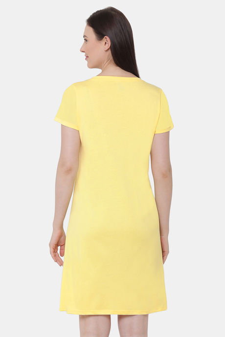 Soie Cotton Modal Knee Length Nightdress - Yellow — image 4