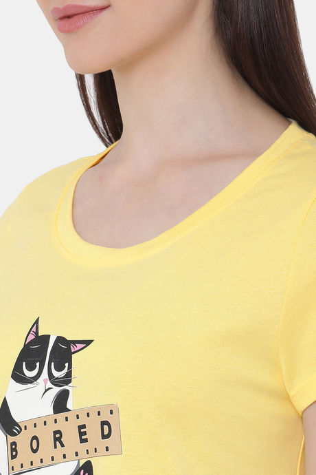 Soie Cotton Modal Knee Length Nightdress - Yellow — image 7