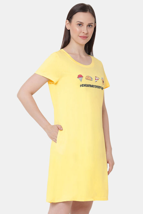 Soie Cotton Modal Knee Length Nightdress - Yellow — image 2
