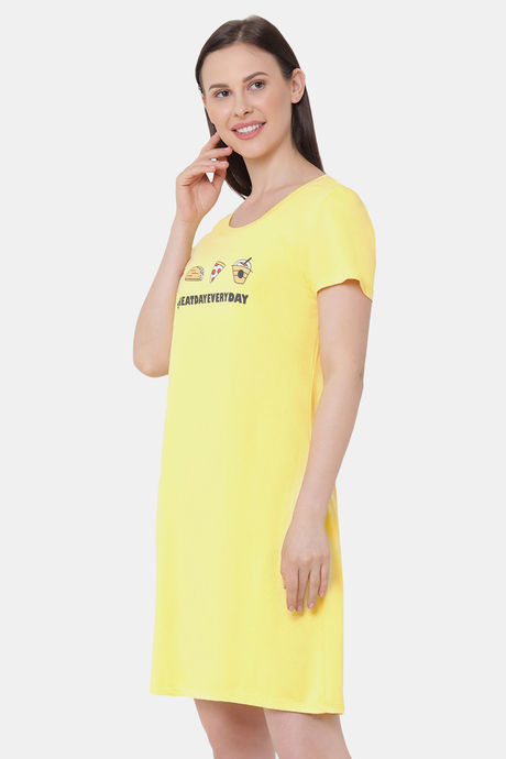 Soie Cotton Modal Knee Length Nightdress - Yellow — image 3