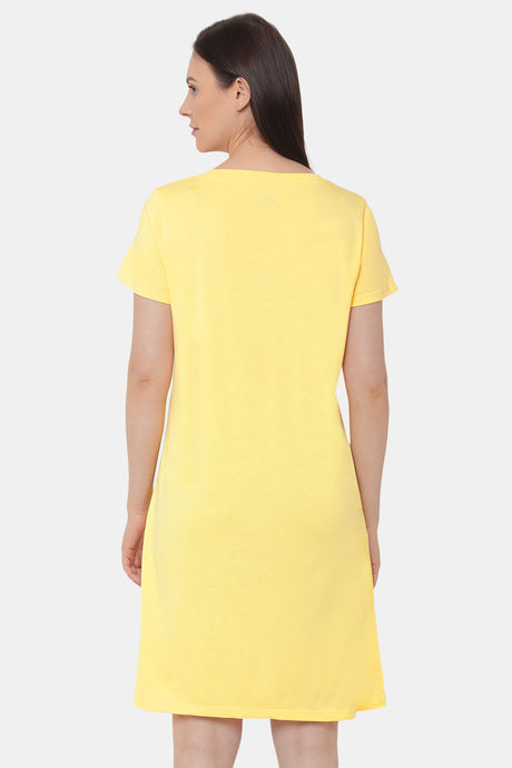 Soie Cotton Modal Knee Length Nightdress - Yellow — image 4