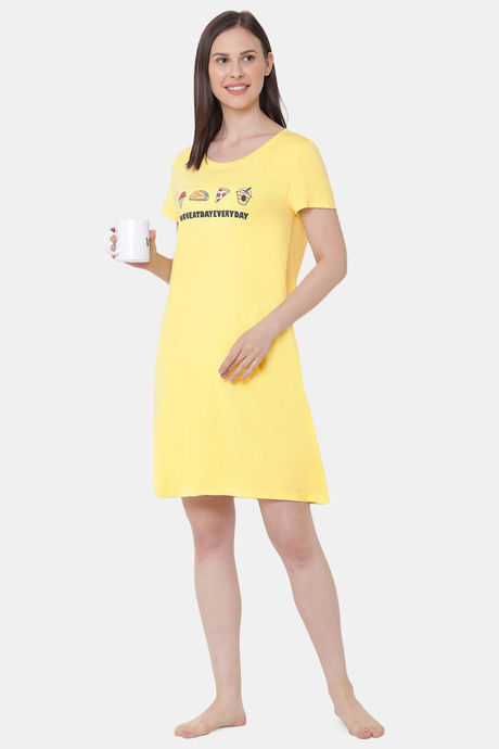 Soie Cotton Modal Knee Length Nightdress - Yellow — image 5