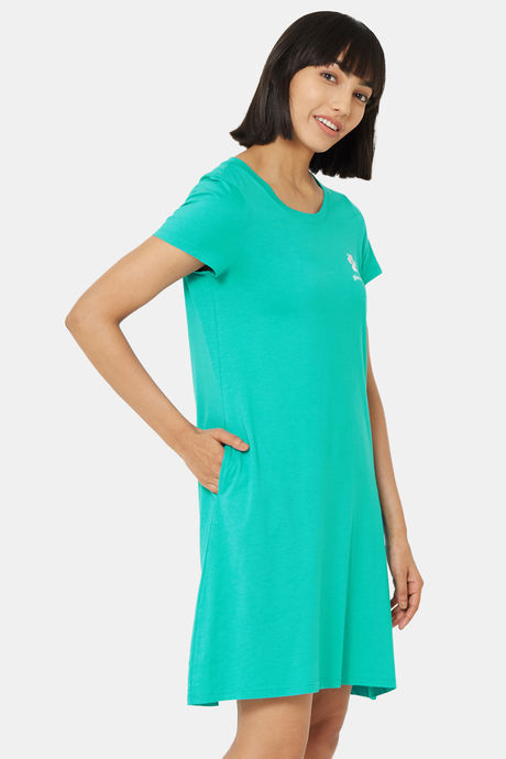 Soie Cotton Modal Knee Length Nightdress - Green — image 2