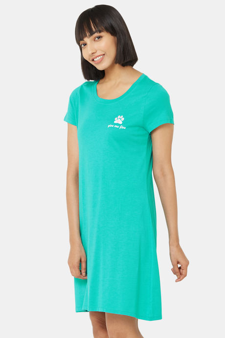 Soie Cotton Modal Knee Length Nightdress - Green — image 3