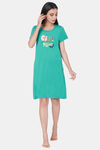Soie Cotton Modal Knee Length Nightdress - Green — thumbnail 1